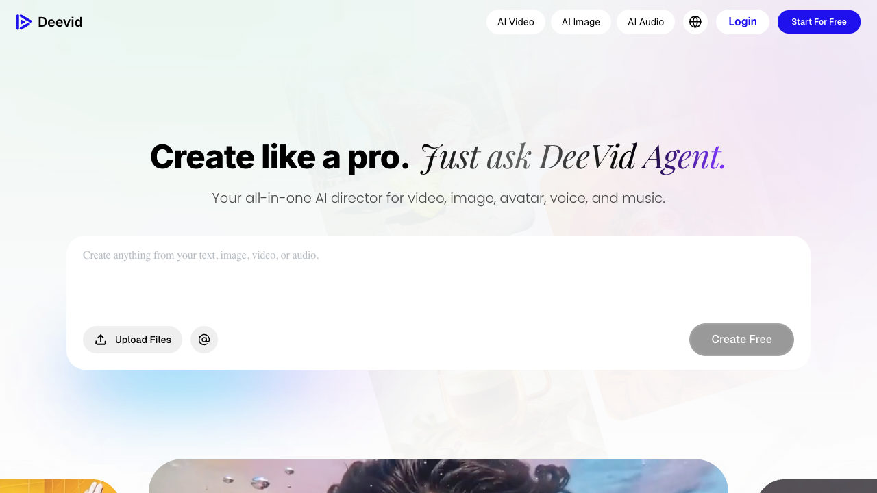 DeeVid AI website first screen screenshot