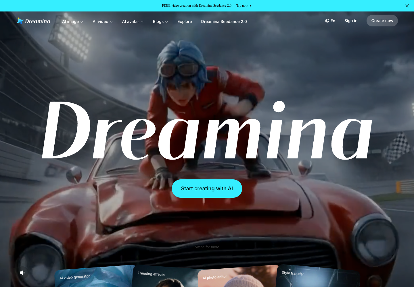 Dreamina AI website first screen screenshot