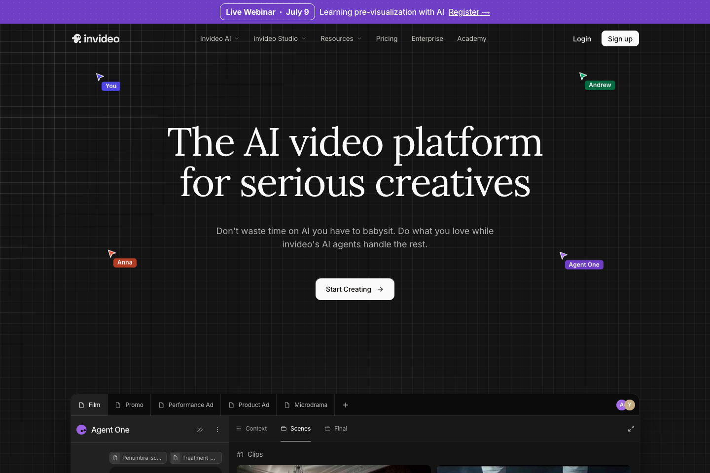 InVideo AI website first screen screenshot