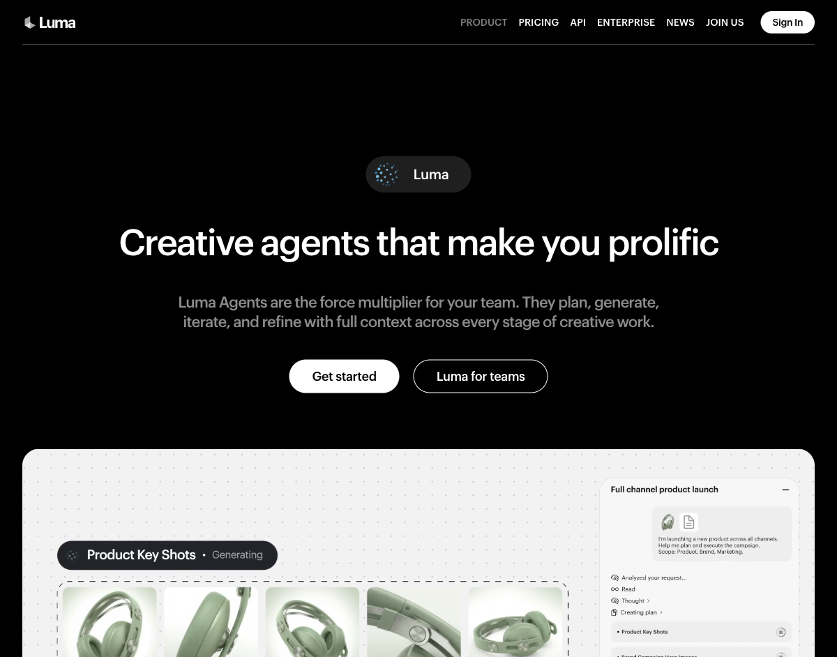 Luma AI website first screen screenshot