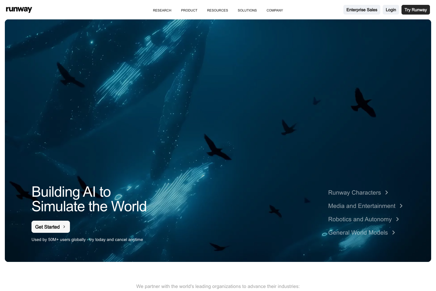 Runway website first screen screenshot
